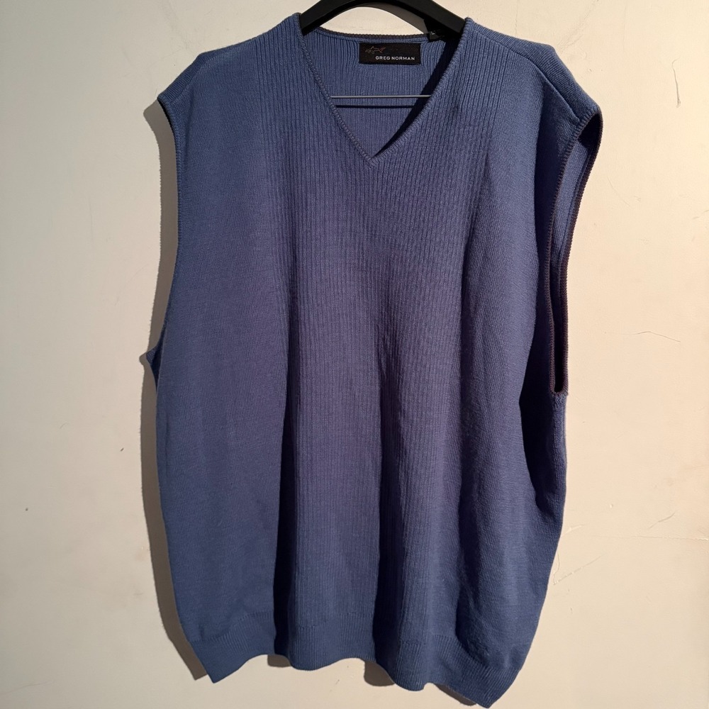 Greg Norman‎ Sweater Vest Mens XL Blue Grandpa 50% Wool